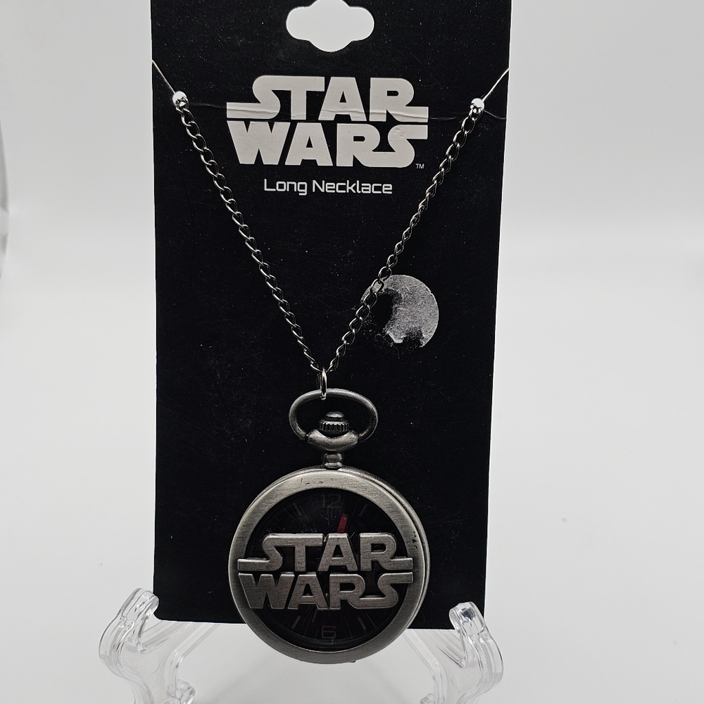 Star Wars Black and Silver Pendant Pocket Watch Necklace Sold As Is Mo
